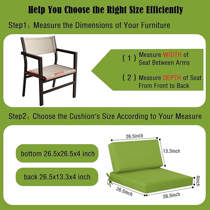 idee-home Outdoor Cushions for Patio Furniture, Outdoor Seat Cushion, Waterproof Couch Hampton Bay Deep Seat Replacement Chair Cushions for Garden Lawn Backyard Deck, 26.5 x 26.5 Green
