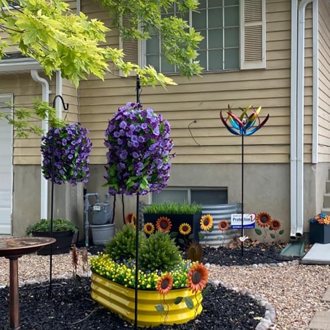 Artificial Fake Hanging Flowers Plants for Outdoor Decoration, 2PCS Faux Silk Morning Glory Long Vines Stems UV Resistant Look Real for Spring Summer Outside Home Porch Patio, Purple