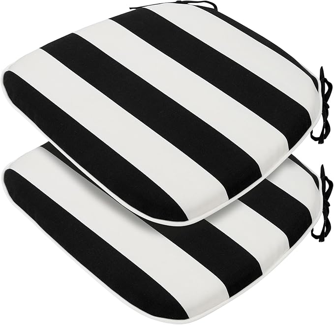 FUNHOME Outdoor Chair Cushions Set of 2,Patio Seat Cushion 17"x16"x2",U-Shaped Dining Chair Cushion 17 by 16 Inch,Water Resistant,Fade-Resistant Chair Pads for Kitchen Garden Furniture(Black White)