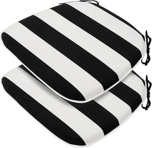 FUNHOME Outdoor Chair Cushions Set of 2,Patio Seat Cushion 17"x16"x2",U-Shaped Dining Chair Cushion 17 by 16 Inch,Water Resistant,Fade-Resistant Chair Pads for Kitchen Garden Furniture(Black White)
