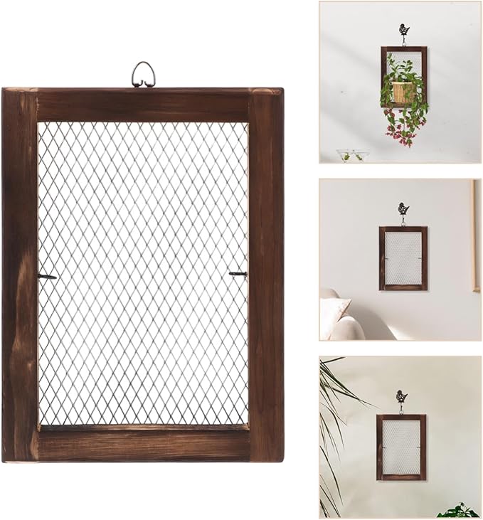 Wall Mounted Fern Hanging Board with Wire Mesh Frame Air Plant Holder Indoor Outdoor Vertical Planter for Space-Saving Garden Decor