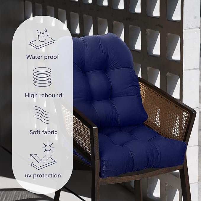 Outdoor Seat Cushions for Patio Furniture Teal Blue Thick Patio Wicker Chair Cushion Set of 2 Water-Resistant Tufted U Shaped Chair Pads for Dining Garden,18.5"*18.5“