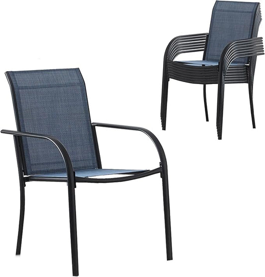 Outdoor Patio Dining Chairs Set of 8, Lightweight Stackable Patio Chairs with Curved Armrests & Wide Seat, Heavy Duty 300 lbs Capacity, Garden Chairs for Backyard, Deck, Poolside, Blue