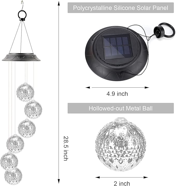 Birthday Gifts for Women Mom Grandma, Gardening Gifts for Women, Ball Solar Wind Chimes for Outside, Wind Chimes Outdoor Waterproof, Solar Lights Outdoor Decorative for Garden Patio Yard