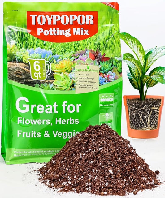 TOYPOPOR Potting Soil for All Indoor Houseplants, (6qt) Contains Perlite, Peat Moss, Coco Coir, Rice Charcoal, Well Draining Potting Mix Light, Aerated Texture for Healthy Plant Roots, Fast Growth