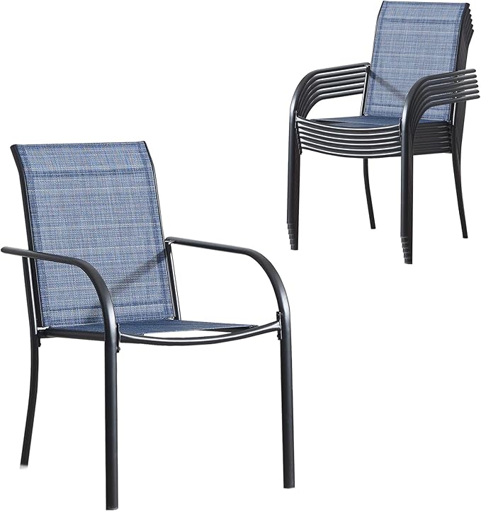 Outdoor Patio Dining Chairs Set of 6, Lightweight Stackable Patio Chairs with Curved Armrests & Wide Seat, Heavy Duty 300 lbs Capacity, Garden Chairs for Backyard, Deck, Poolside, Blue