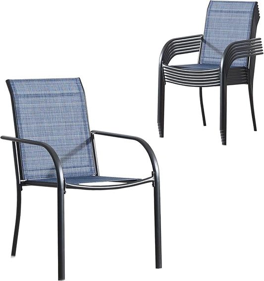 Outdoor Patio Dining Chairs Set of 6, Lightweight Stackable Patio Chairs with Curved Armrests & Wide Seat, Heavy Duty 300 lbs Capacity, Garden Chairs for Backyard, Deck, Poolside, Blue