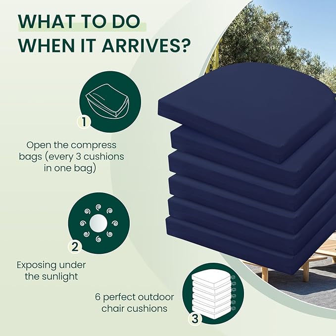 HARBOREST Outdoor Chair Cushions Set of 6, Water Resistant Patio Chair Cushions with Ties, Outdoor Seat Cushions for Patio Furniture, 17"x16"x2", Navy