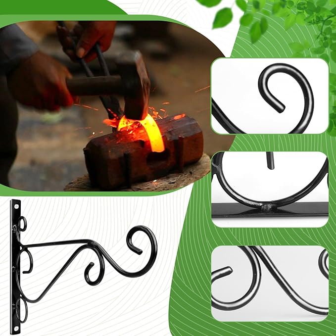 Preimum Black Plant Wall Mount Hanging Brackets Hooks Plant Basket Hanger Holder 10 Inches Indoor Outdoor Metal Brackets with Screws Garden Baskets Hanging Planters Lantern Wind Chimes(2PACK)