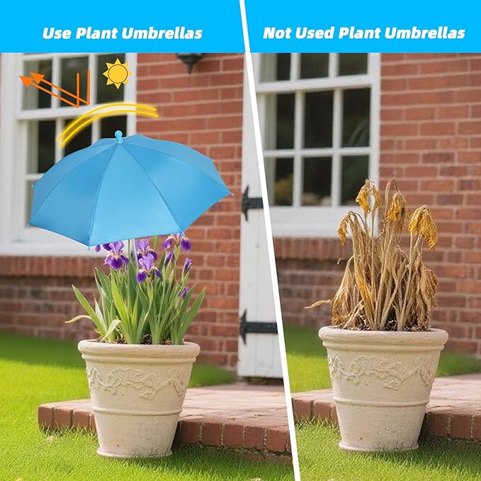 Plant Umbrellas for Outdoor Plants, Garden Umbrella Shade for Potted Plants, Sun Shade Cover for Garden Bed, Upgraded Small Plant Umbrella 21'' Diameter Adjustable Height 1 Pack Blue