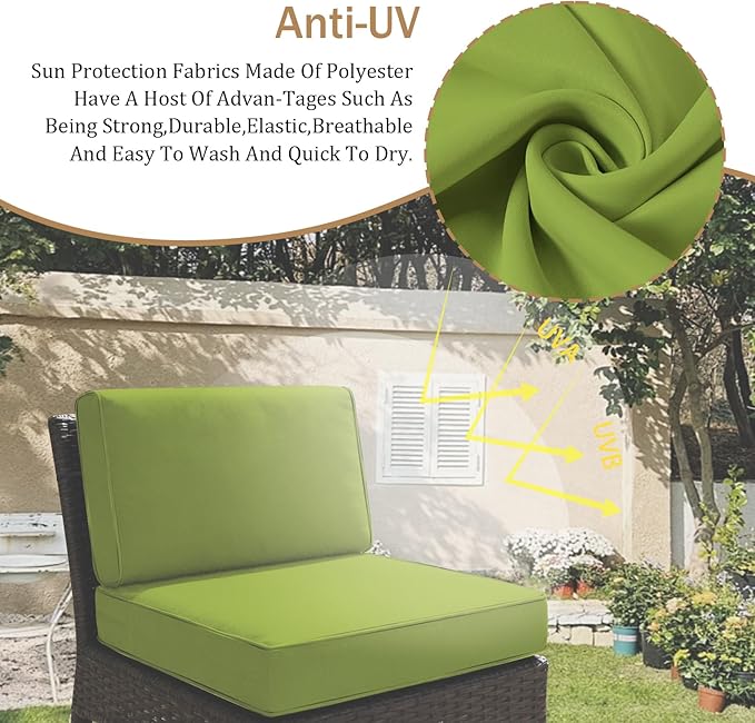 14 Pcs Outdoor Replacement Cushions for Patio Furniture, All Weather Water Resistant Cushion for 6 Seat Rattan Wicker Sectional Patio Conversation Sets and Couch (Light Green)