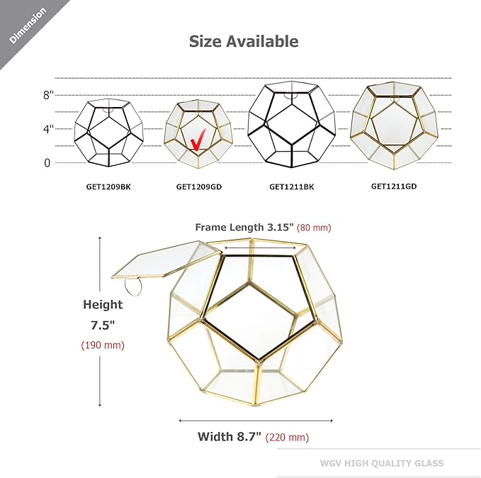 WGV Geometric Planter Terrarium Bulk, Width 8.7" Height 7.5" Clear Glass Gold Frame DIY Succulent air Plant Miniature Fairy Garden Windowsill Tabletop Decor, Globe Geode 4 Pieces