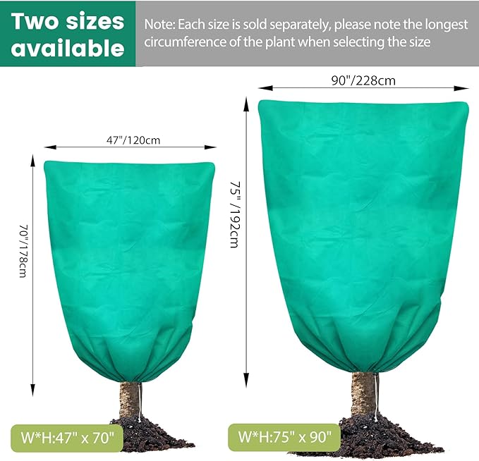 Plant Covers Freeze Protection, 2 Packs 47"W x 70"H Large Frost Cloth Blankets 2.47oz/yd² with Zipper Drawstring, Reusable Frost Tree Covers Shrub Jackets for Winter Outdoor Plants Potted Fruit Tree