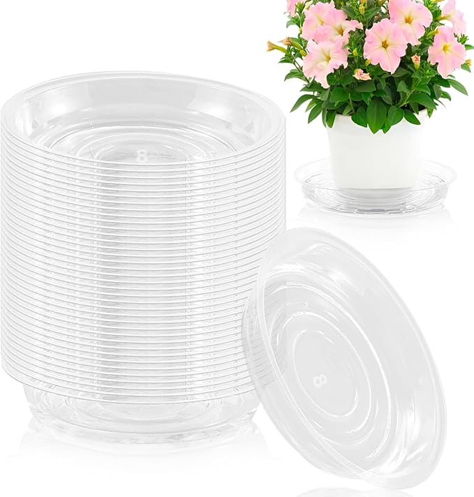 40 Pack 8 Inch Plant Saucer Clear Plant Saucers for Outdoors Plants Drip Trays, Large Pot Saucer No Holes Pot Saucers Planter Trays for Outdoor Plants Bulk Plastic Tray for Flower Pots, Snack Storage