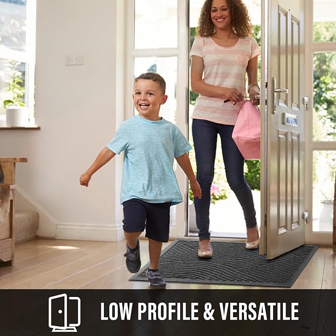 Sturdy Front Door Mat, Absorbent Muddy Dirt Resist Welcome Door Mats Outdoor Indoor, Stain and Fade Resistant, Non-Slip Backing Entry Mat Low Profile Doormat for Entryway, 60×36, Grey