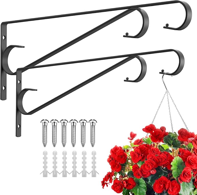 Plant Hangers Outdoor，2 Pack 15.4 Inch Plant Wall Hanger,Heavy Duty Plant Hooks for Wall,Hanging Plant Bracket for Bird Feeders, Planters, Lanterns, Wind Chimes,Black