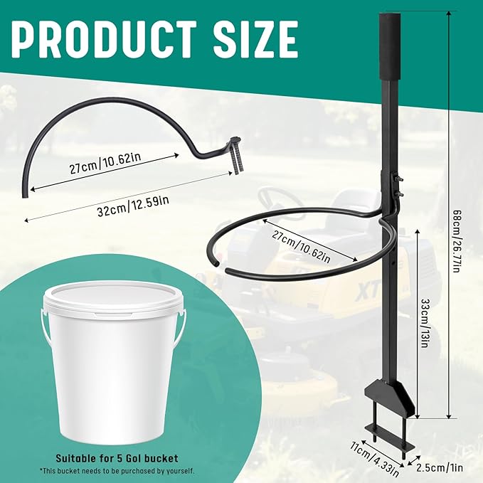 Zero Turn Mower Bucket Holder with Handle, 5 Gallon Trash Bucket Bracket Mounting Kit,Universal Fit Lawn Mower Accessories for Yard, Garden and Outdoor Cleaning Tools