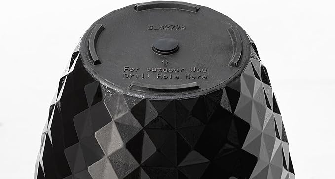 Glitzhome 19.75" H Large Tall Planters for Outdoor, Set of 2 Tall Black Planter with Drainage Holes, Faux Ceramic Diamond Textured Oversized Planters, Decorative Flower Pots for Porch Indoor Garden