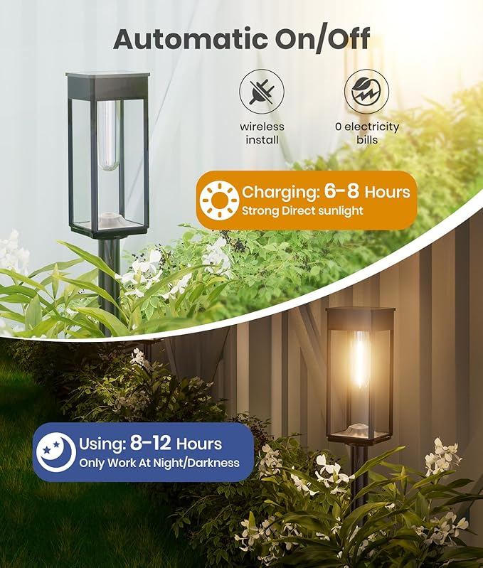 Solar Pathway Lights Outdoor, 2 Pack Bright Solar Lights Outdoor, IP65 Waterproof Solar Garden Lights Solar Powered Landscape Lighting for Yard Patio Walkway Driveway Pathway (Warm White)