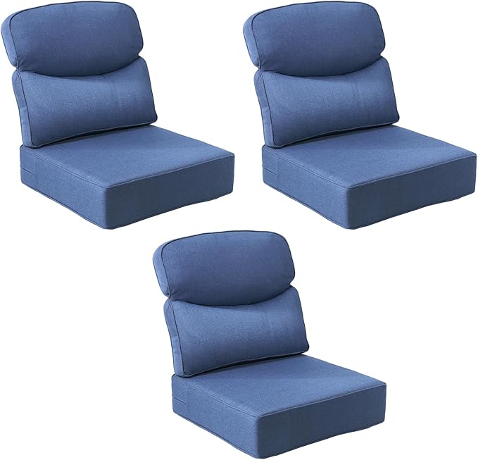 Outdoor Cushion Set for Patio Furniture, UV Resistant, Water Resistant - 6 Inch Thick Dual Layer Back Support Cushions– 24x24 Inch Patio Seat Covers for Chair/Sofa/Couch | Blue | 3-Pack |