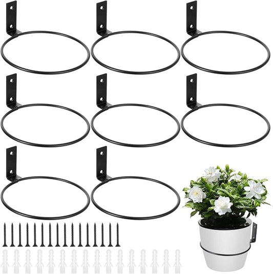 8 Pack 6 Inch Flower Pot Holder Rings, Wall Mounted Metal Planter Hangers with Screws, Indoor Outdoor Plant Stand Hanging Brackets for Garden Decor