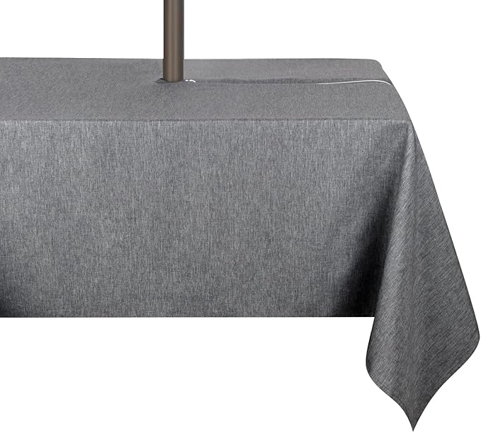 Outdoor Tablecloth Wrinkle-Free Stain Resistant Waterproof Polyester Fabric Table Cover with Zipper Umbrella Hole for Picnic/Party/Dinner/Patio Garden(60×60inch Square,Zippered,Grey)