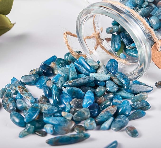IMALY Blue Apatite Tumbled Chips Stone Polished Crushed Healing Crystal Quartz Pieces Irregular Shaped Stones for Home Decorative Stones Vases Plants Succulents 0.5lb