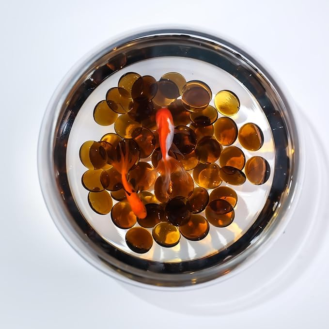 CYS EXCEL Amber Glass Gemstone Beads Vase Fillers (2 LBS) Flat Marble Beads Multiple Color Choices Aquarium Decor Rocks Floral Stones Decorative Mosaic Glass Gem Pebbles