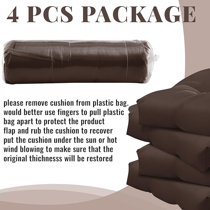 Geetery Set of 4 High Back Wicker Patio Chair Cushions for Outdoor Furniture 41.74x20.87x3.94 Inch Waterproof Thick Replacement Seat Pads with Non Slip Ties for Porch, Deck, Lawn & Garden(Dark Brown)