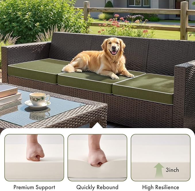 MIULEE Green Outdoor Chair Cushions Set of 4, 18.5x16x3 Inch Waterproof Patio Seat Cushions for Outdoor Furniture Couch Sofa, 3 Year Color Fastness High Density Foam with Adjustable Ties