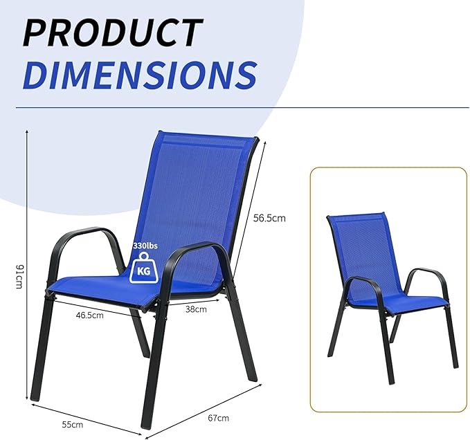 Stackable Outdoor Patio Dining Chairs with Backrest/Armrests for Lawn Garden Balcony Deck Camping-Set of 2 Or 4 (4, Navy Blue)