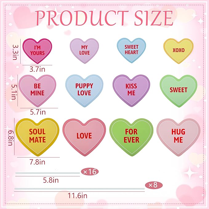 Iceyyyy 12Pcs Valentine's Day Conversation Planter Stakes, Mix Size Candy Heart Planter Stakes, Decorative Valentines Garden Planter Stake Sign for Home Anniversary Party Outdoor Lawn Decor