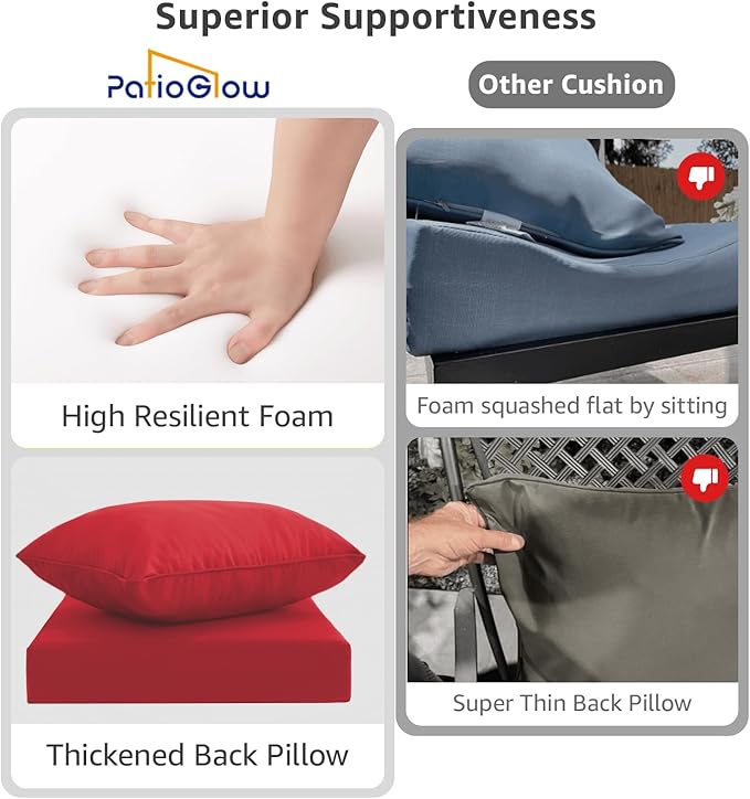 Outdoor Seat Cushion Set 22 x 24 x 4 Inch, Waterproof & Fade Resistant Patio Furniture Cushions with Removable Cover and Ties, Thick Deep Seating Pads for Outside Chair Sofa Couch, Red