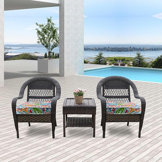 JMGBird Outdoor Chair Cushions Set of 4 - Waterproof Patio Seat Cushions 19x19 Inch with Ties, Paisley Pattern High Density Foam Square Cushions for Garden Furniture
