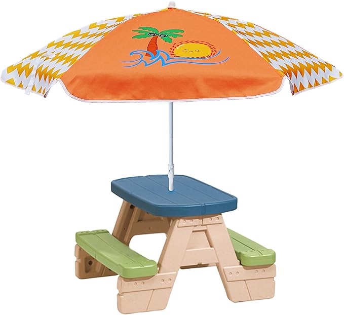 AMMSUN 5ft Seaside Umbrella for Sand Box Water Table Picnic Table - Kids Durable Umbrellas for children Beach Camping Garden Outdoor Play Shade Orange Coconut Tree