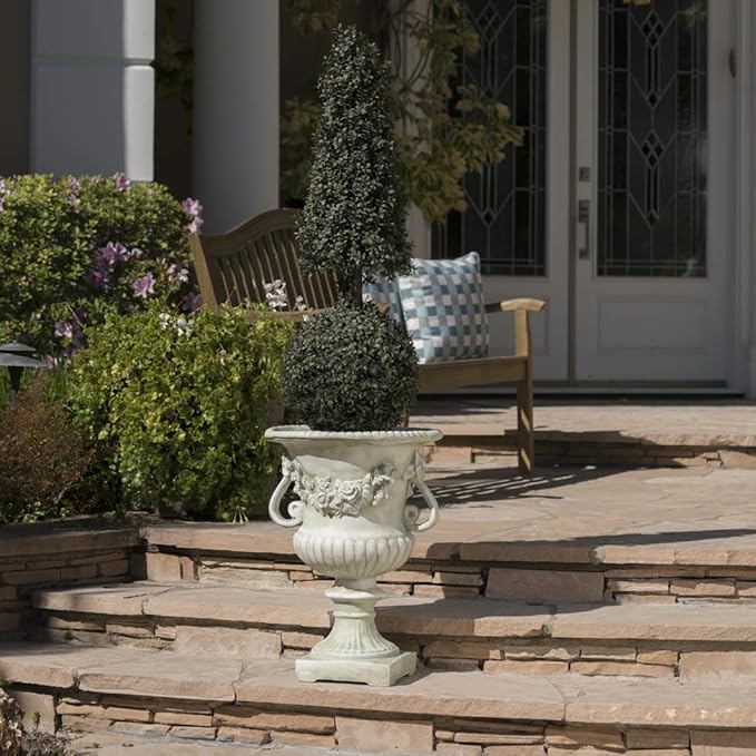 17.3" W x 24" H White Magnesium Oxide Planter Pot - Ideal for Backyard, Patio, Garden Decor