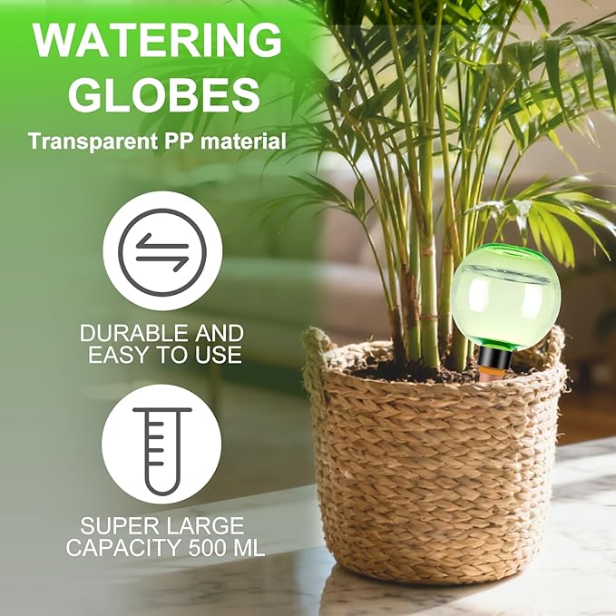 4 Pack Self Watering Globes 17oz Large Plant Watering Globes Top Fill, Self Water Planter Insert Indoor/Outdoor Plastic Water Bulbs Slow Release Terracotta for Plants, Green