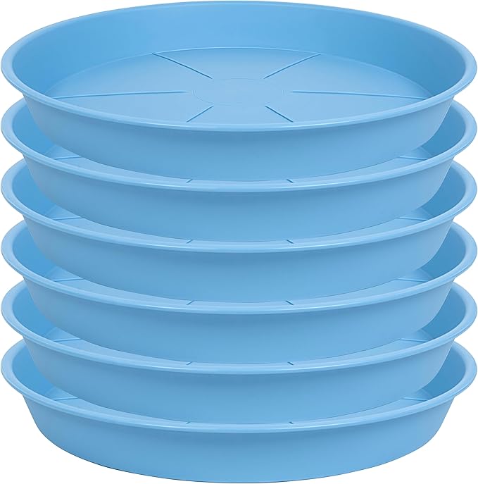 6 Pack of Plant Saucer Tray 7 8 inch, Heavy Duty Plastic Pot Plant Drip Trays Saucers for for Indoors Outdoor, Plant Water Tray for Planters 7-9" (8", Light Blue)