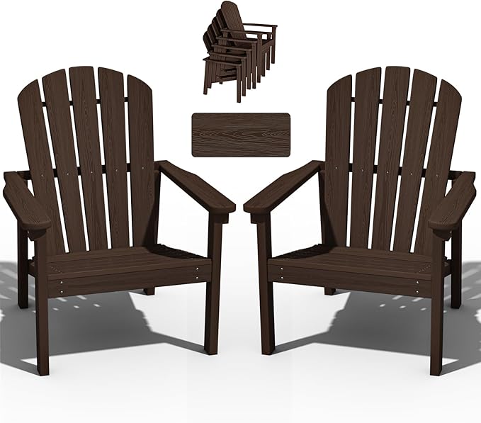 nevilywood Compact Stackable Adirondack Chairs Set of 2, 26.3" Wide HDPE Outdoor Patio Chairs - Durable, Space-Saving Design for Porch, Lawn or Garden, Coffee