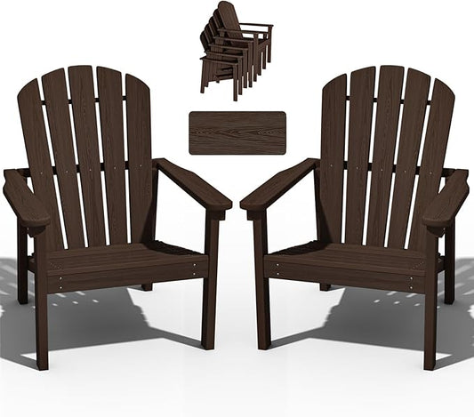 nevilywood Compact Stackable Adirondack Chairs Set of 2, 26.3" Wide HDPE Outdoor Patio Chairs - Durable, Space-Saving Design for Porch, Lawn or Garden, Coffee