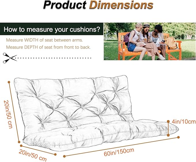 2-3 Seat Swing Replacement Cushion, Outdoor Bench Cushions with Backrest Thicken 4", Patio Furniture Garden Porch Loveseat Glider Pad Anti-Fading Waterproof (Dark Green, 40x60in)