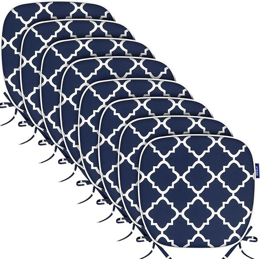 SleepMan Outdoor 17"x16" Chair Cushions with Ties Set of 8, Water Resistant All Weather U-Shape Seat Pads for Patio Garden Furniture Indoor Fade Resistant Patio Cushions (Blue Plaid)