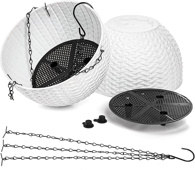 Foraineam 4 Pack 8.2 inch Self-Watering Hanging Planters, Garden Flower Plant Pot Container, Hanging Basket Planter with Drainer and Chain for Indoor Outdoor Use, White
