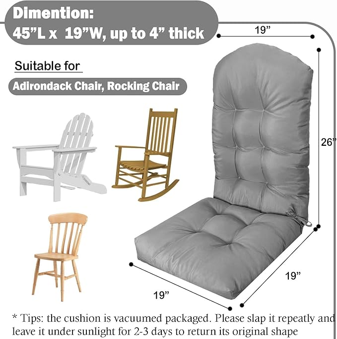 Adirondack Chair Cushion, Thick Indoor/Outdoor Rocking Chair Cushion with High Elasticity PP Cotton Water-Resistant Patio Furniture Cushions High Back Seat Pads for Porch Yard Lawn Chairs 44x19x4