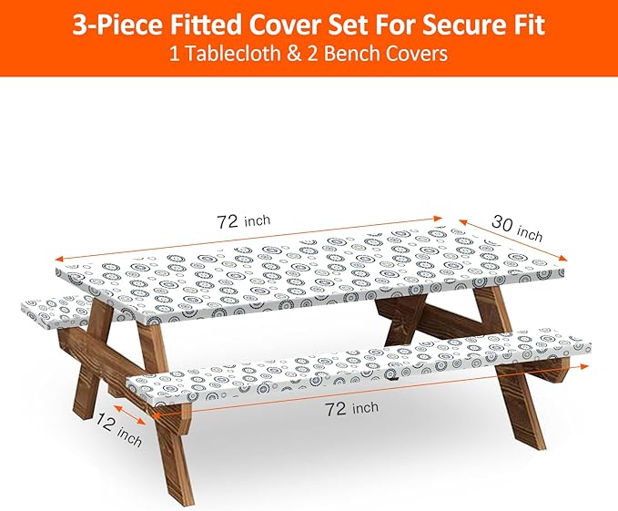 KENOBEE 6ft Picnic Table and Bench Cover, Camping Essentials RV Gear, 72 in Waterproof Windproof Outdoor Elastic All Around Tablecloth, Fitted Rectangle Tables and Seats, Blue Flywheel