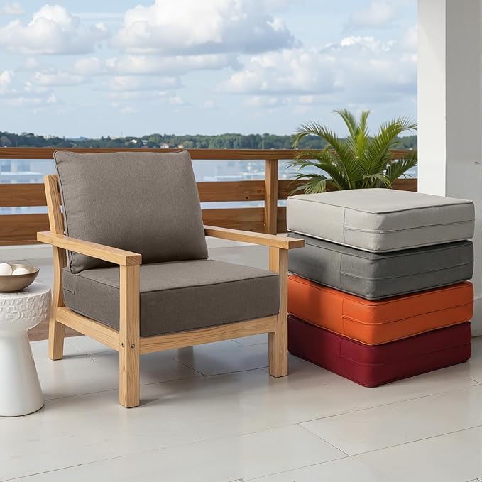Outdoor Chair Cushions Set of 2, Waterproof 24x24 Patio Chair Cushion, 6" Thickened Seat Cushion for Outdoor Furniture, Couch Cushion Replacement, Include 2 Back & 2 Seat Cushions, Thick/Grey