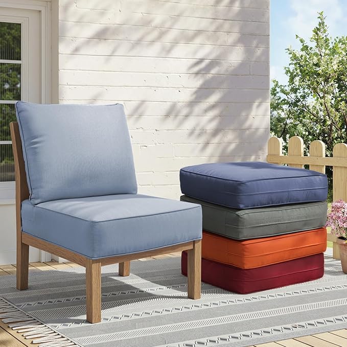 Outdoor Cushion Set for Furniture Patio Furniture, UV Resistant, Water Resistant - 6 Inch Thick Foam Garden Cushions– 24x24 Inch Patio Seat Covers for Chair/Sofa/Couch | Baby Blue | 4-Pack |