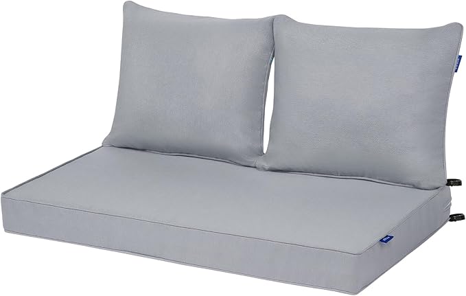 Outdoor Loveseat Cushion Set 44'' x 24'', Outdoor Cushions for Patio Furniture with Fastness Cover, Water Repellent Outdoor Seat Cushion and Couch Back Cushions for Bench, and Swing (Light Grey)