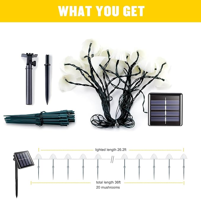 JMEXSUSS Solar String Lights Outdoor Waterproof, Solar Christmas Lights for Garden Patio Yard Tree Party Christmas Decorations, Mushroom