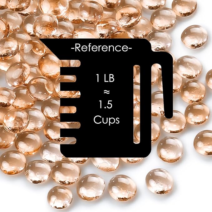 CYS EXCEL Champagne Glass Gemstone Beads Vase Fillers (6 LBS) Flat Marble Beads Multiple Color Choices Aquarium Decor Rocks Floral Stones Decorative Mosaic Glass Gem Pebbles